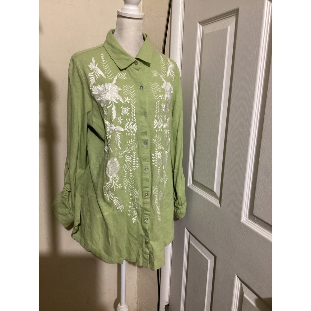 Soft Surroundings Light Green Embroidered Tunic Shirt